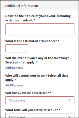 screenshot of Additional Information fields