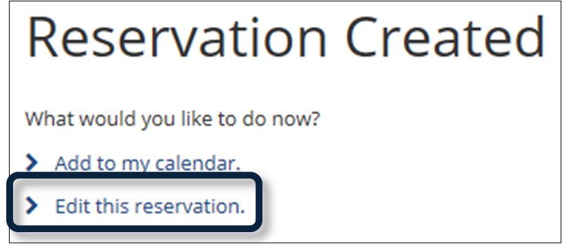 screenshot of Edit this reservation link on webpage