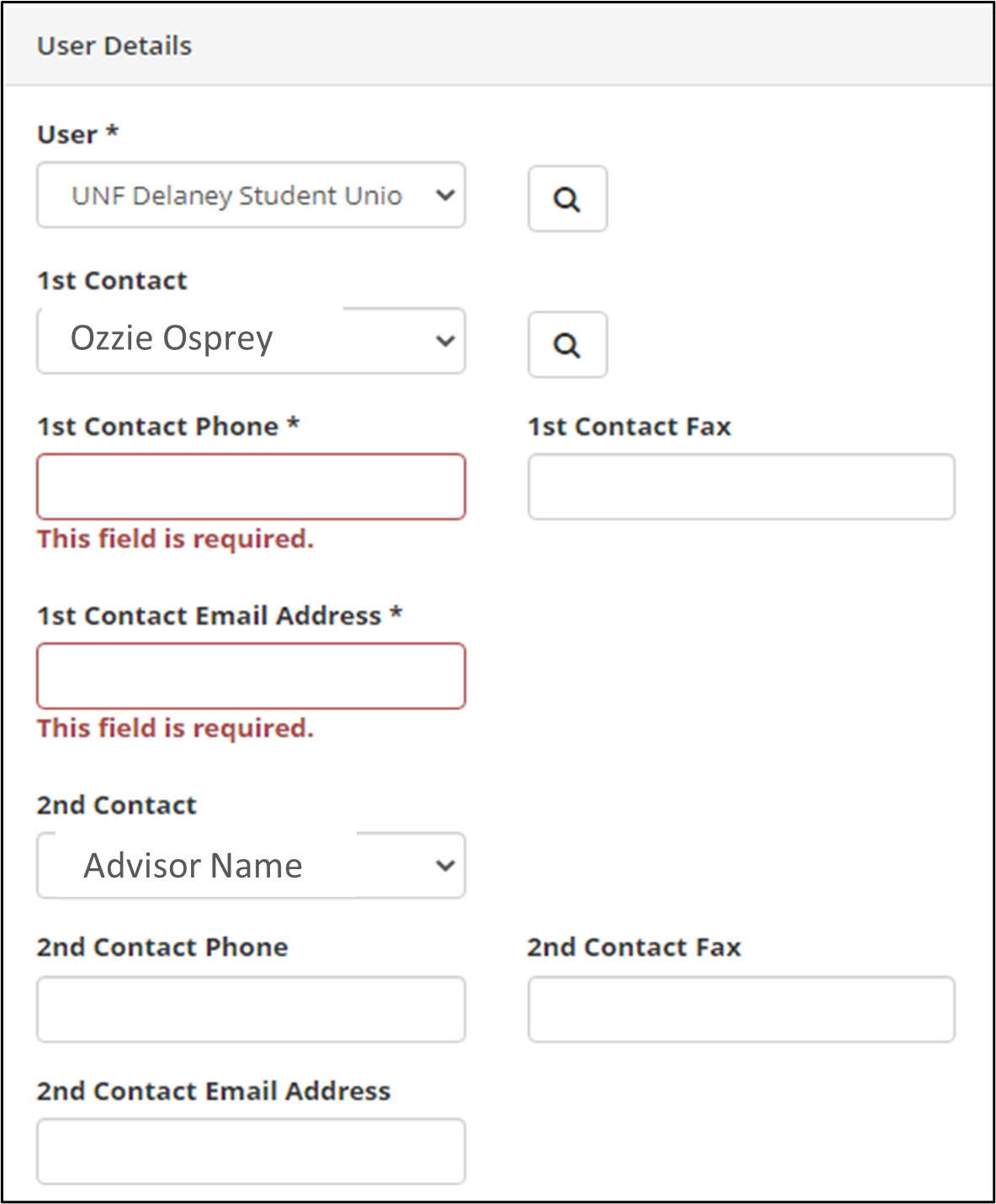 screenshot of user details fields