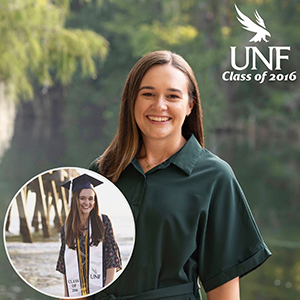 Headshot of Morgan McClure with graduation photo in a circle