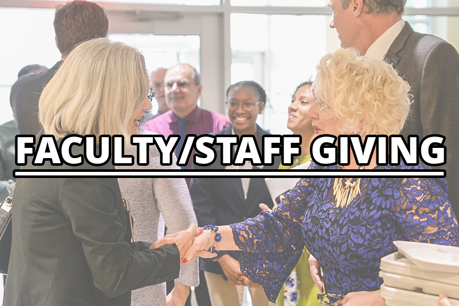 Faculty and staff shaking hands