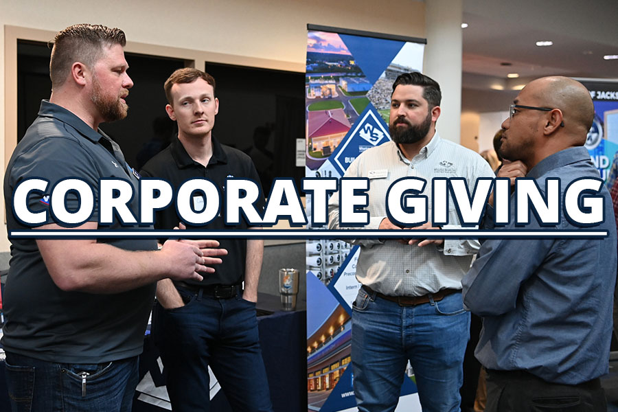 Corporate guys at a job fair