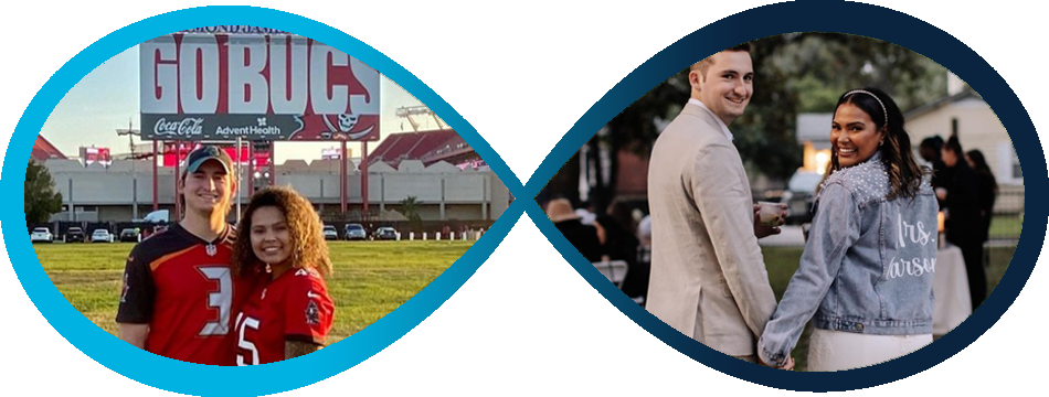 Two photos of the Carsons within an infinity symbol 
