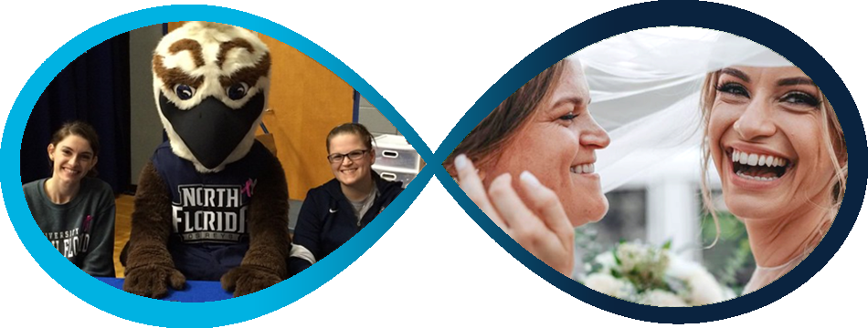 Two photos of Jessie and Celestina within an infinity symbol 