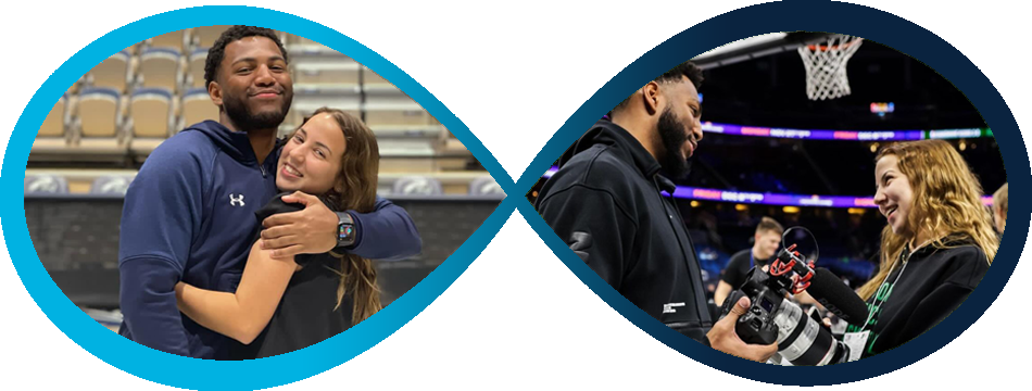 Two photos of Celia and Jeremiah within an infinity symbol 