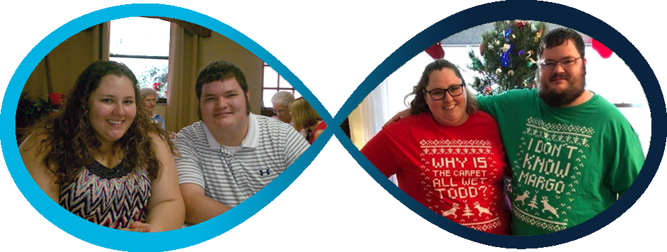 Two photos of the Crabbs within an infinity symbol 