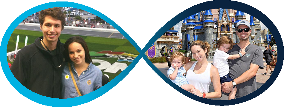 Infinity sign with early to late photos of the Goetz