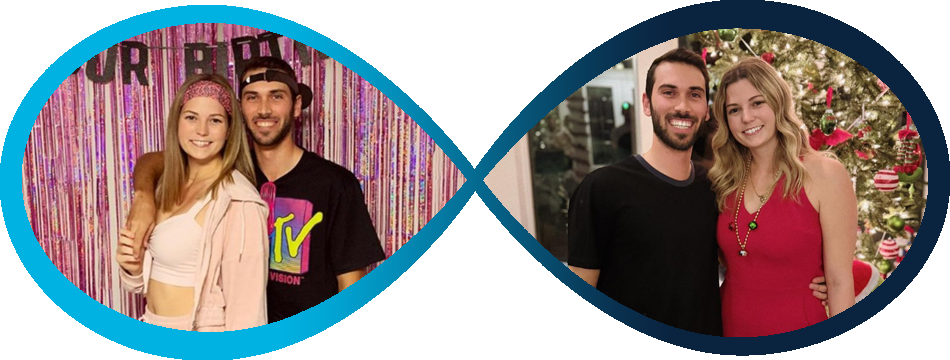 Infinity sign with early to late photos of Haley and Michael