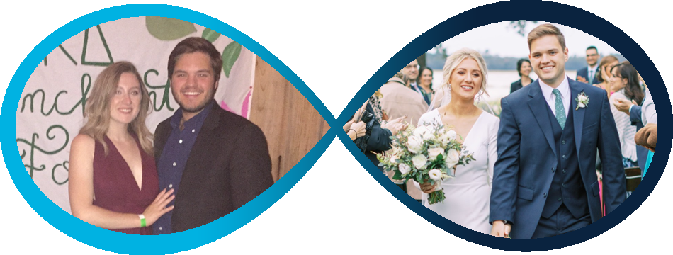 Before and after photo of the Zvaigne couple