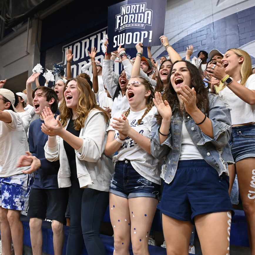 Fans cheering at basketball