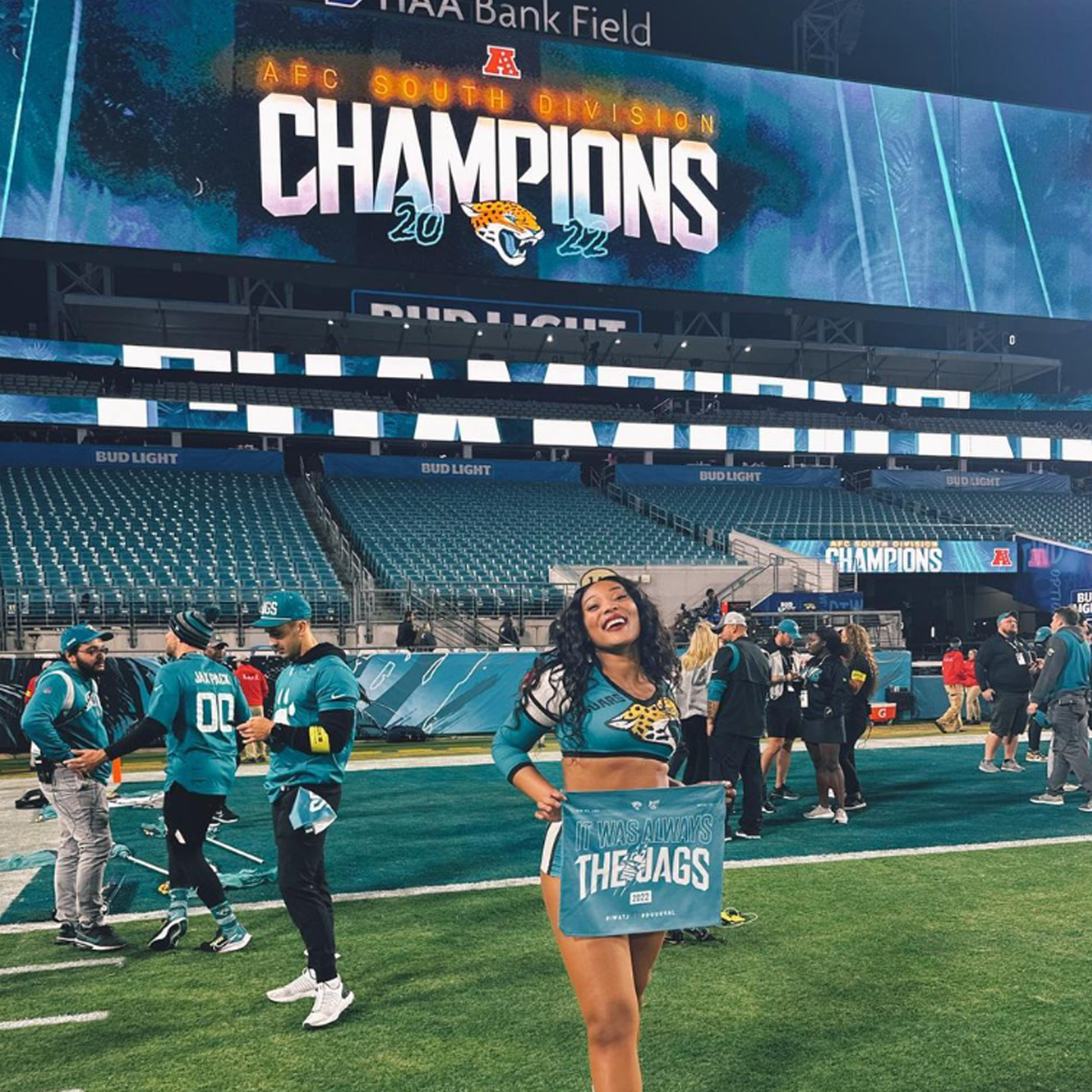 Ariana Ross celebrating a Jaguars championship