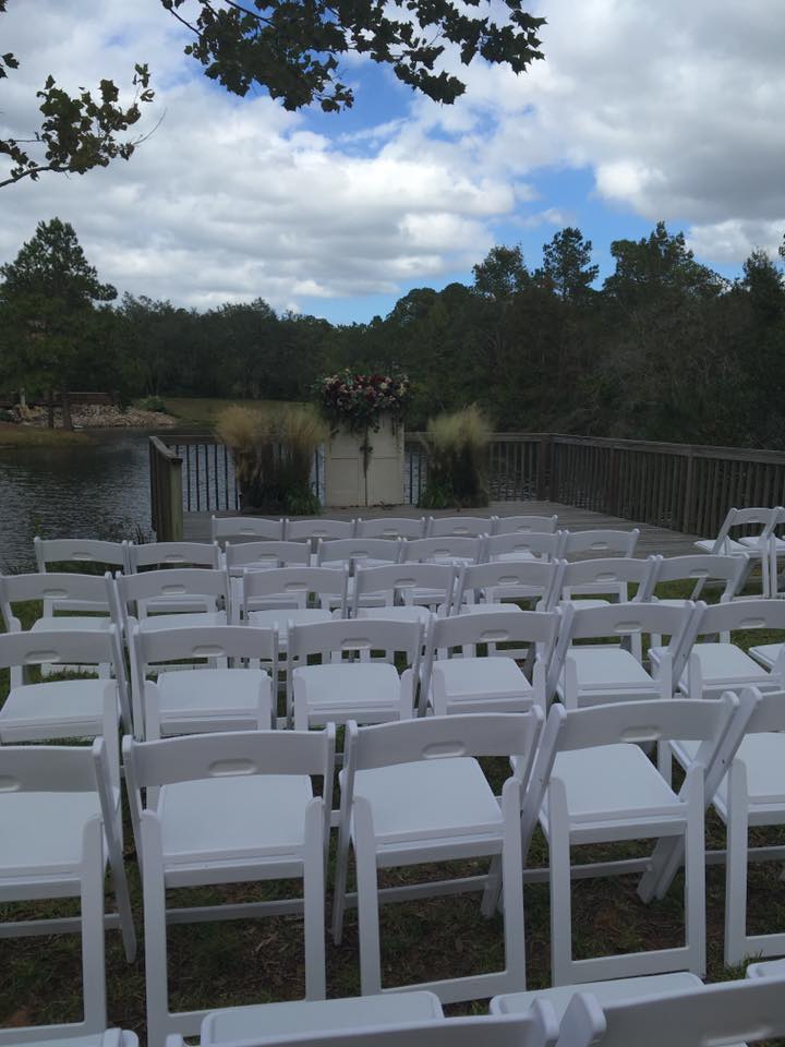 Lake wedding spot in rear of building.