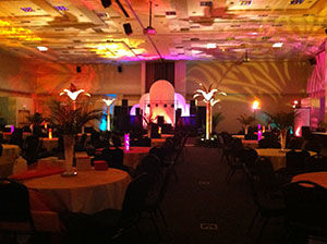 Prom decorations setup in university center room