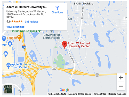 Google map showing the University Center