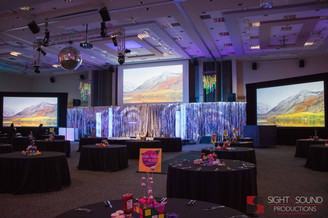 Disco theme decorations in university center auditorium