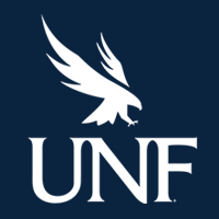 White UNF Osprey logo on dark blue background