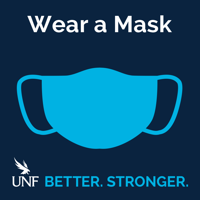 Icon of a face mask with text wear a mask