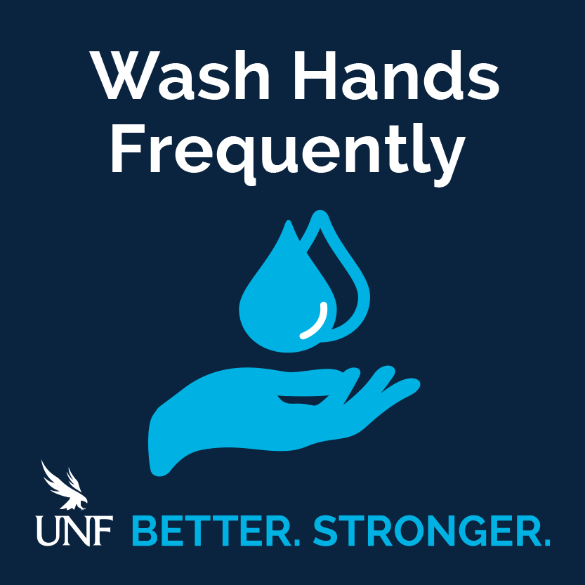 Icon of a water drop with text wash hand frequently