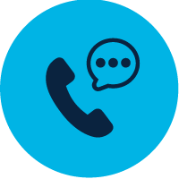 Icon of a telephone with a text bubble beside it