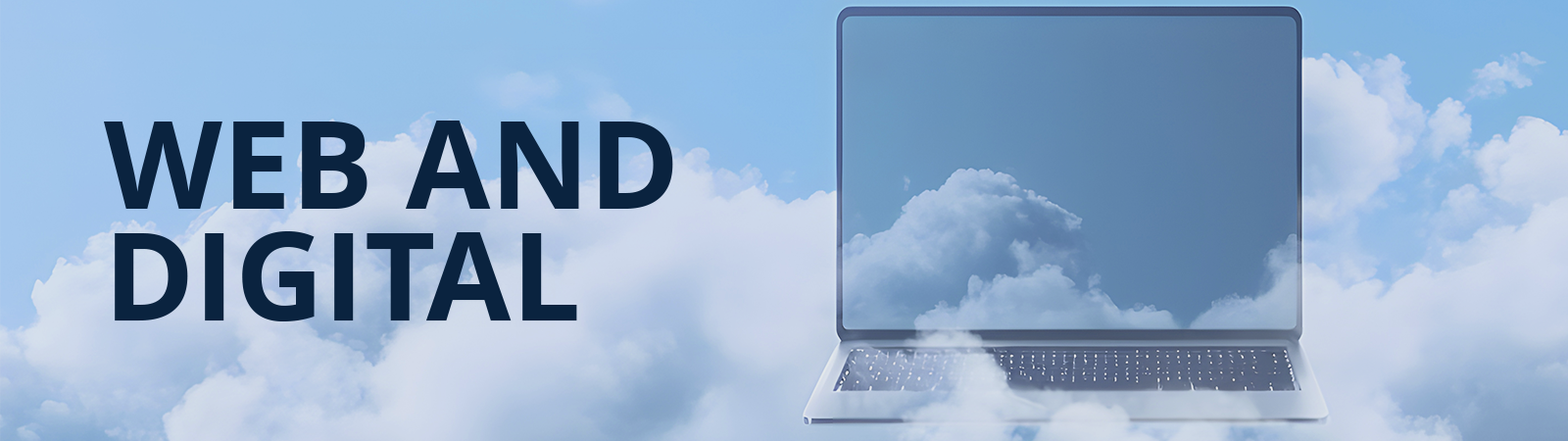 web and digital with laptop and clouds