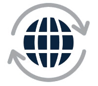 icon of a globe with arrows hovering around